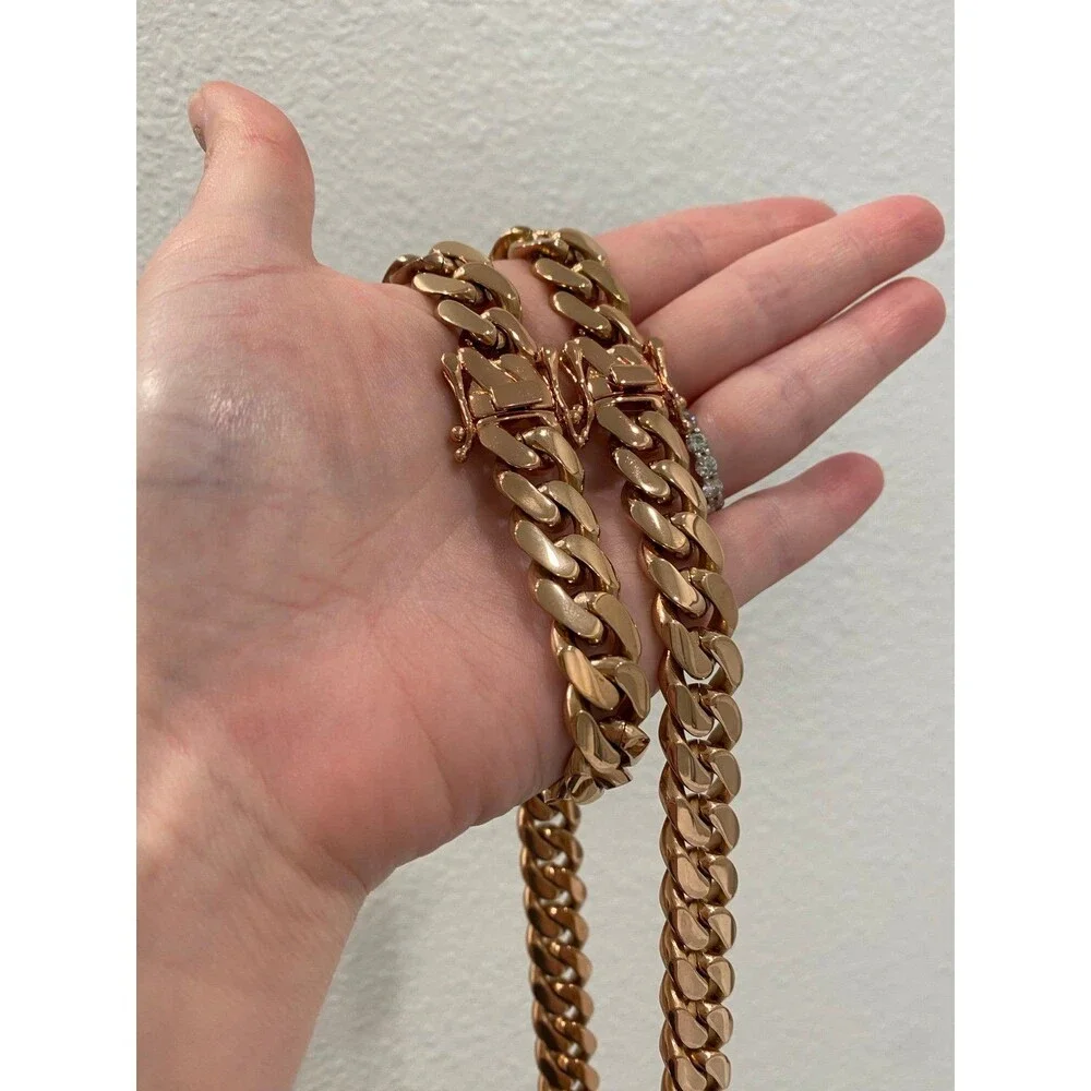 Brand new 18k rose gold Cuban link chain and bracelet set